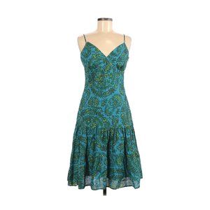 Gap Green Blue Floral Drop Waist Ruffled Hem Dress